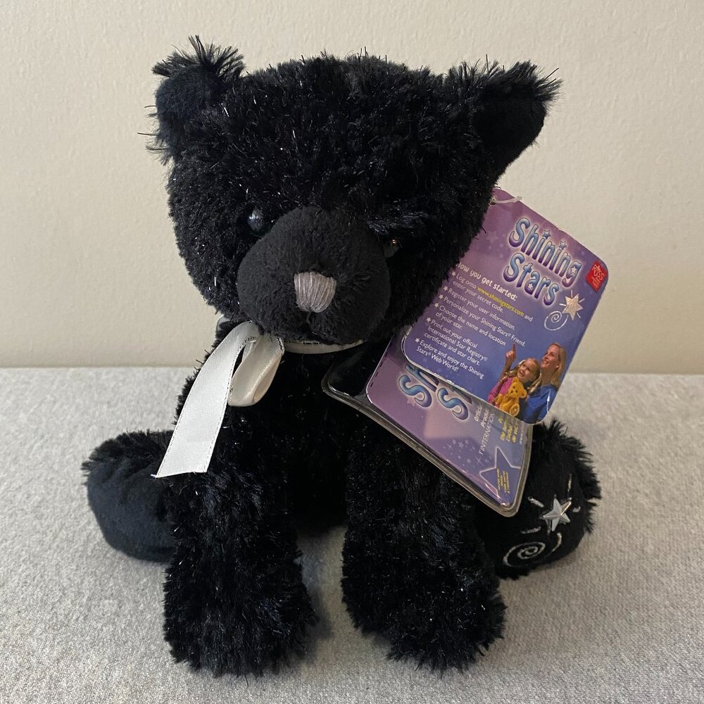 NWT Russ Berrie Shining Stars Sparkly Black Cat Green Eyes Sealed Code 8" 2006